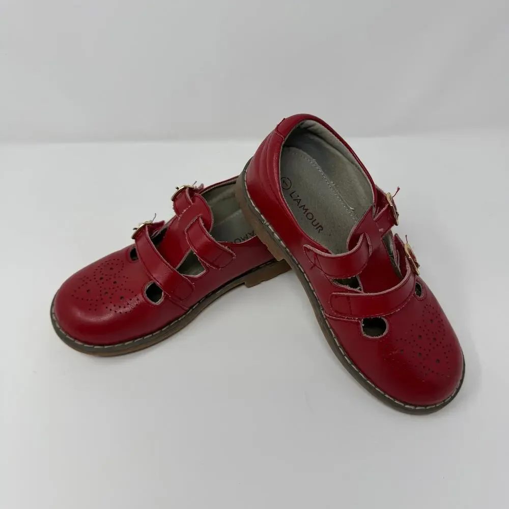 L’Amour Red Leather Mary Jane Shoes Toddler Size 1